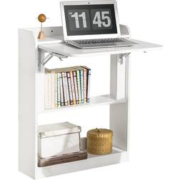 SoBuy FWT92-W Foldable Computer Desk Workstation Storage Shelves Writing Desk 58x64cm