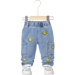 Shein Baby Boys Casual Cute Cartoon Face Denim Pants