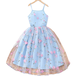Shein Tween Girls' Mesh Floral Embroidery Spaghetti Strap Dress