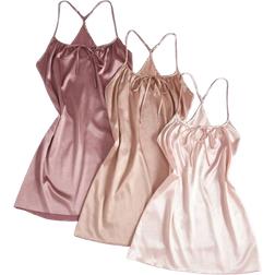 Shein Stücke/Set Faux-Seiden Nachthemd mit plissierter Vorderseite und Schleifenbändern Einfarbig