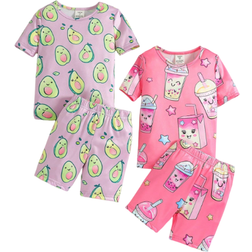 Shein pcsSet Tween Girls Simple All Over Allover Print Shorts And Short Sleeve Casual Pajamas