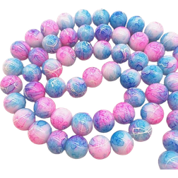 Shein 30pcs/set Simple Glass 8MM Blue Pink Two-color Textured DIY Bead For Women Men For Bracelet Necklace Making