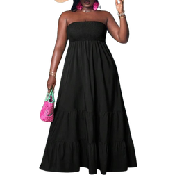 Shein Slayr-Vacation Leisure-Solid Color Green Woven Crossed Strap Plus Summer Maxi Women Dress