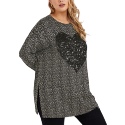 Yours Printed Sequin Embellished Top - Black