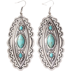 Shein Pair Western Turquoise Stone Decor Engraved Concho Statement Earring for Women