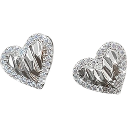 Shein Fashionable And Pleated Full Diamond Heart-Shaped Stud Earrings, Perfect For Festivals, Parties, Weddings, Valentine's Day Exclusive Gift