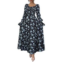 Shein Elegantes Kleid Mit Blumen-Muster - Gerüschtem Kragen
