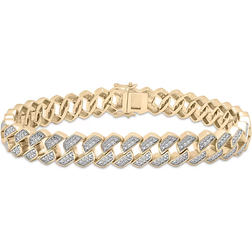 Macy's Men's Diamond Curb Link Bracelet (1 ct. t.w. in Sterling Silver Gold Over Silver (8 1/2 inches)
