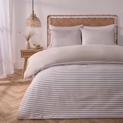 OHS Stripe Embossed And Pillowcase Bedding Set Double Duvet Cover Grey, Natural (198x198cm)