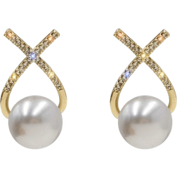 Shein 1pair Crossed Rhinestone & Fake Pearl Stud Earrings