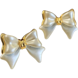 Shein pair Chic And Simple White Bowknot Elegant And Sweet Style Daily Fashion Earrings For Womens DateVacation Outfits