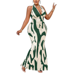 Shein Sexy Halterneck Strappy Print Dress Random Print
