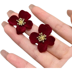 Shein Dark Red Flower Shaped Earrings For Women Style Ear Studs Casual