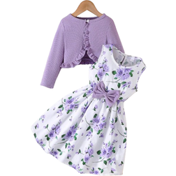 Shein 2pcs/Set Girls' Fashion Jacket & Embroidered Mesh Slip Dress Formal Outfit, & Fall