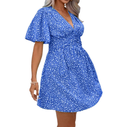 Shein Plus Floral Print Bell Sleeve Dress