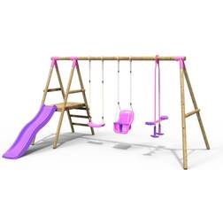 Rebo Wooden Swing Set with Slide Voyager Pink One Size