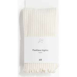 H&M Ribbstickad Strumpbyxa Utan Fot - Vit