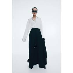 H&M Ladies Black Wide Linen-Blend Trousers - Black
