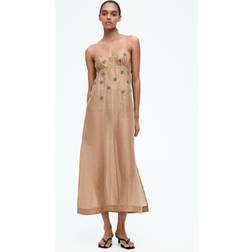 H&M Tynd Stropkjole Med Dekorationer - Beige