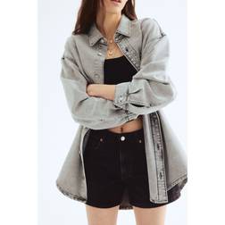 H&M Dame Feather Soft Oversized Skjorte I Denim - Grå