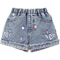 Shein Little Girls' Casual And Cute Star Print Loose Fit Comfortable Denim Shorts