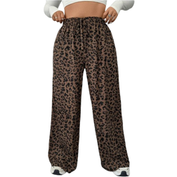Shein Plus Size Loose Straight Leg Pants - Leopard Print