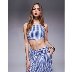 River Island Ruched Gingham Bralet Top Co-Ord - Blue