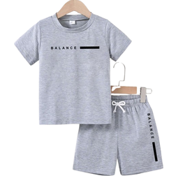 Shein Young Boy Summer Casual Letter Printed Short Sleeve TShirt And Shorts Set