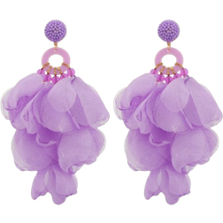 Shein 1pair Long Purple Tassel & Flower Pendant Earrings, Perfect For Beach Vacation