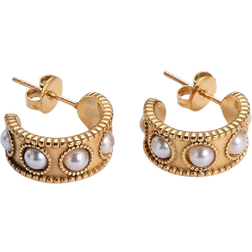 Shein Pair Of Pearl GoldTone Titanium Steel Earrings For Women Jewelry