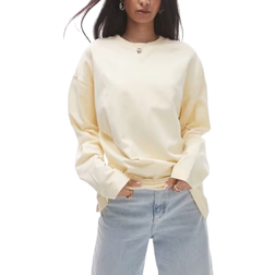 Topshop Premium Seam Detail Long Sleeve Skater Tee - Buttermilk Yellow