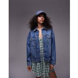 Topshop Denim Oversized Jacket - Mid Blue