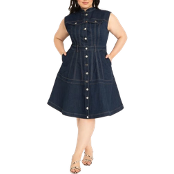 Eloquii Eloquii Plus Fit & Flare Denim Dress Dark wash