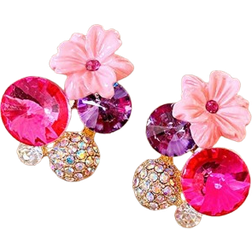 Shein pair Cats Eye Stone Crystal Flower Stud Earrings