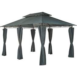 Mondeer Garden Gazebo 3x4m Heavy Duty Patio Pavilion with Double Tier Roof and Curtains Sidewalls Metal Frame Grey