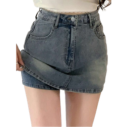 Shein Women's Denim Skirtalls With Covered Front Pocket, Casual