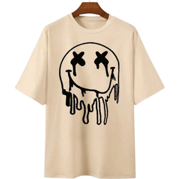 Shein Plus Casual Face Printed Short Sleeve TShirt Suitable For Daily Wear In And Summer