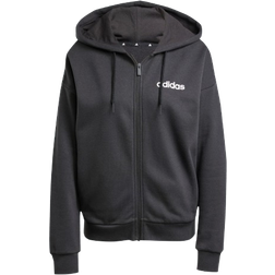 adidas Essentials Linear Full-Zip French Terry Hoodie - Black/White