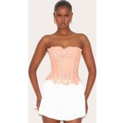 PrettyLittleThing Peach Textured Sheer Floral Lace Corset - Orange
