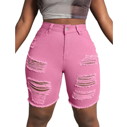 Shein Ladies Simple Daily Ripped Denim Shorts