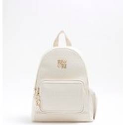 River Island Faux Leather Weave Backpack - Cream