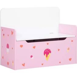 ZONEKIZ 2 in 1 Wooden Kids Storage Bench Toy Box with Safety Rod Pink