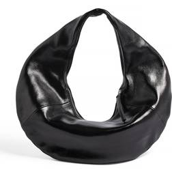 NA-KD Rounded Glossy Leather Bag - Sort