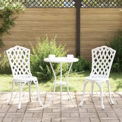 vidaXL 3-Delars Trädgårdsbistro Set Vit Gjuten Aluminium Caféset, 1 Bord inkl. 2 Stolar