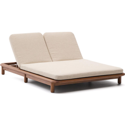 Kave Home 2er-Sonnenliege Turqueta 200 x 140 x 28 cm Teakholz Gewebe Stahl Beige