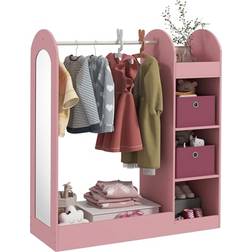 Aiyaplay Kids Cloth Rail with Storage Shelf Boxes Mirror Pink