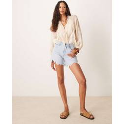 Abercrombie & Fitch High Rise Destroy Dad Denim Short Light Wash - Blue