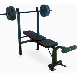 Cap Barbell Strength Adjustable Standard Combo Weight Bench with Rack and Leg Extension 90 lb Vinyl Weight Set