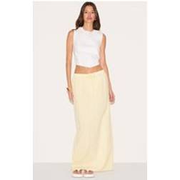 PrettyLittleThing Lemon Stripe Cotton Drawstring Tie Maxi Skirt, Lemon - 14