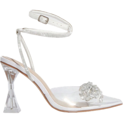 Shein Women Shoes Transparent Pointed Toe Stiletto Rhinestone Thong White Sandals